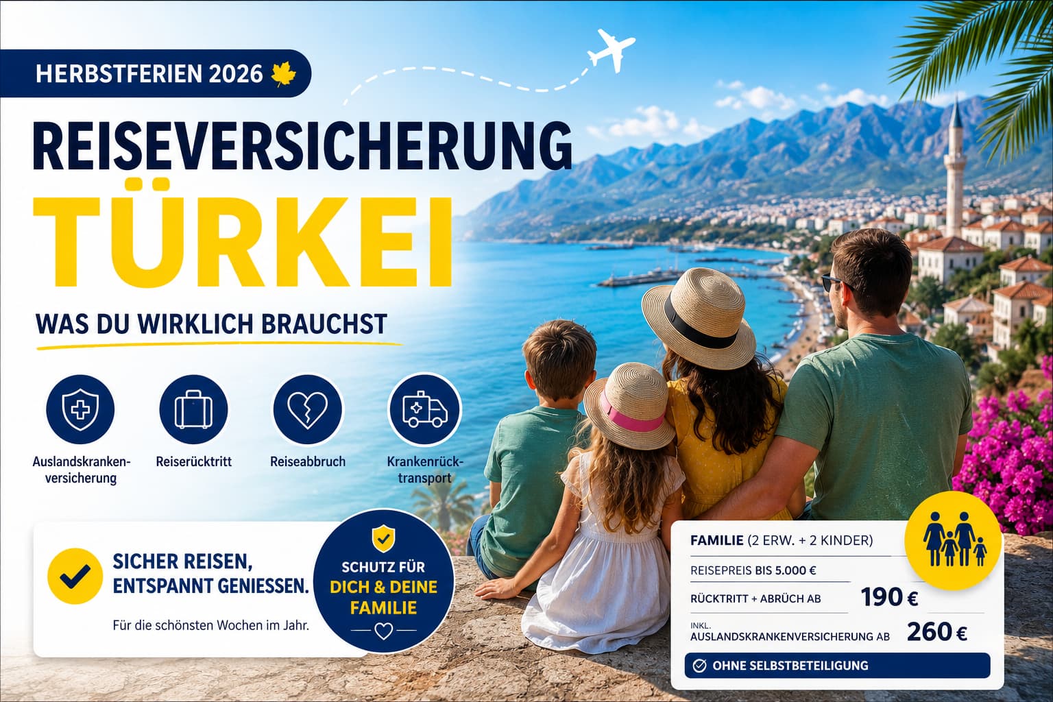 Reiseversicherung Türkei für Familien in den Herbstferien 2026 – KI-generiertes Beitragsbild